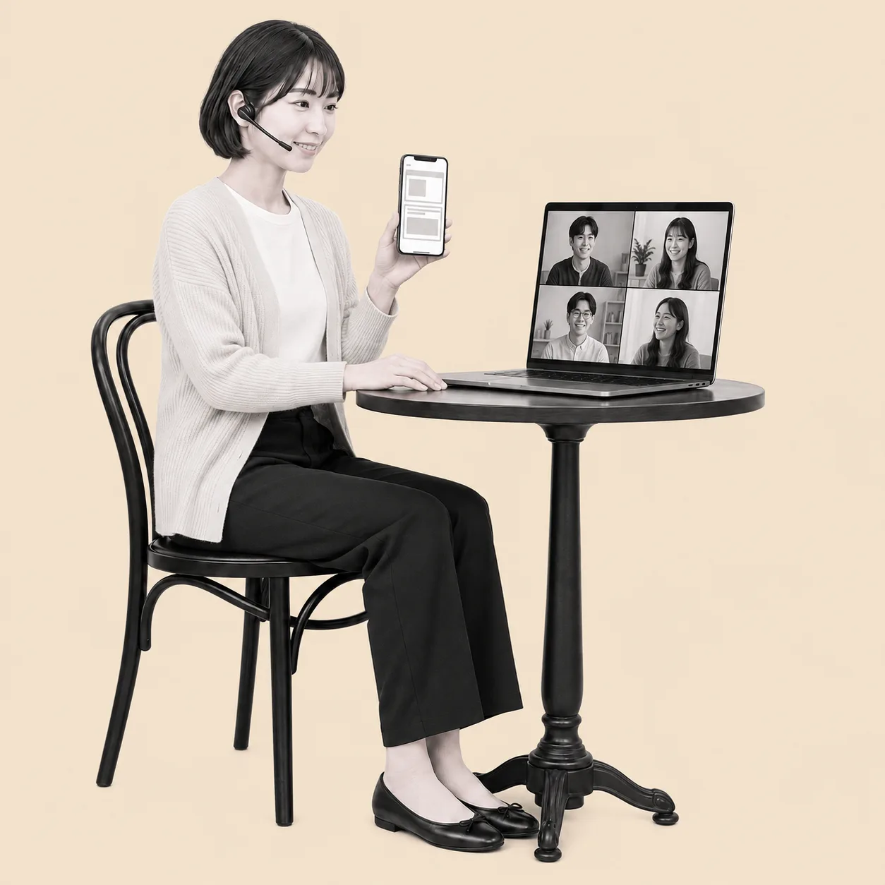 ビデオ通話で仲間に自作アプリを見せる参加者のイメージ